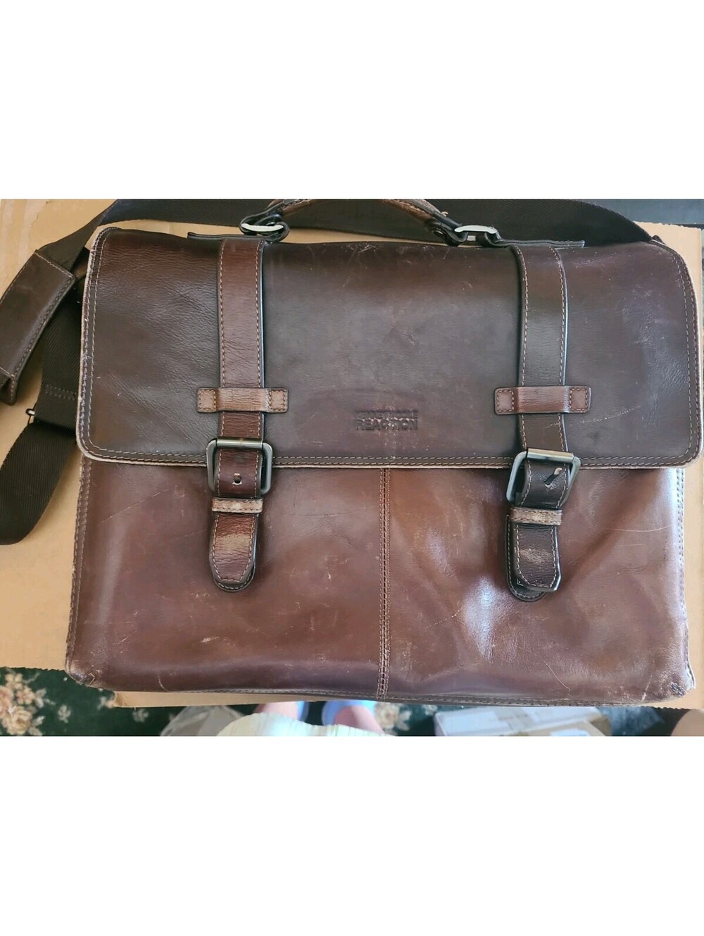 Vintage Distressed Leather Messenger Bag – Crossbody Satchel Briefcase 16x14x5"